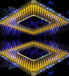 CPU, computer processor with blue lightning effect.
